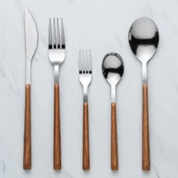 image-Nordic Household Steak Knife Fork Spoon Plate Stainless Steel Wooden Western Tableware Set