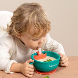 image-Babycare 3 in 1 Baby Feeding Snack Soup Bowl with Straw Infant Learning Dishes Suction Bowl Handle Tableware Petal Snack Bowl