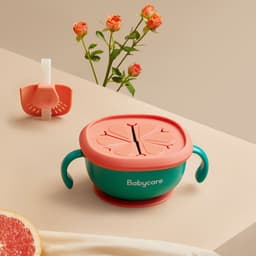 image-Babycare 3 in 1 Baby Feeding Snack Soup Bowl with Straw Infant Learning Dishes Suction Bowl Handle Tableware Petal Snack Bowl