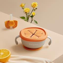 image-Babycare 3 in 1 Baby Feeding Snack Soup Bowl with Straw Infant Learning Dishes Suction Bowl Handle Tableware Petal Snack Bowl