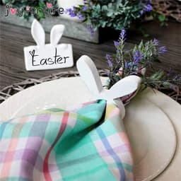 image-Easter Bunny Napkin Ring Holders Easter Table Decoration for Home Wooden Rabbit Ear Tissue Ring Happy Easter Party Supply