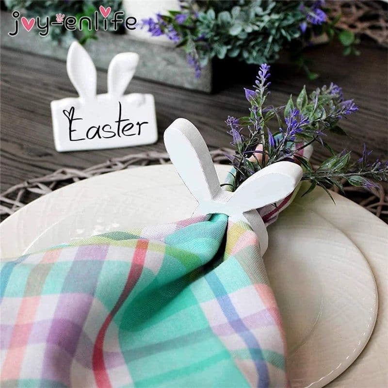 image-Easter Bunny Napkin Ring Holders Easter Table Decoration for Home Wooden Rabbit Ear Tissue Ring Happy Easter Party Supply