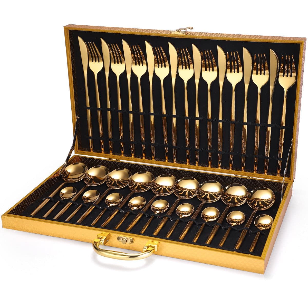 image-36-piece Stainless Steel Tableware Wooden Box Gift Box Set