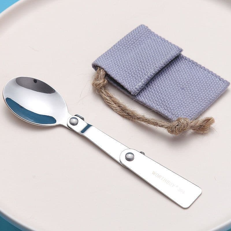 image-Outdoor Camping Picnic Stainless Steel Spoon Tableware Camp Titanium Spork Folding Camp Spoon Utensil Portable Camping Equipment
