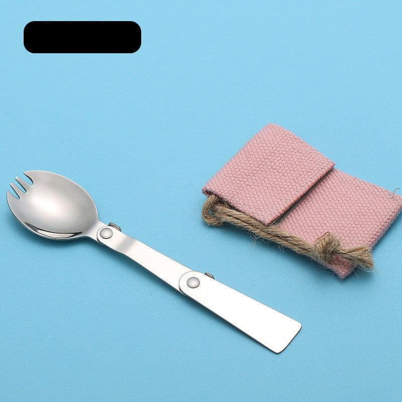 image-Outdoor Camping Picnic Stainless Steel Spoon Tableware Camp Titanium Spork Folding Camp Spoon Utensil Portable Camping Equipment