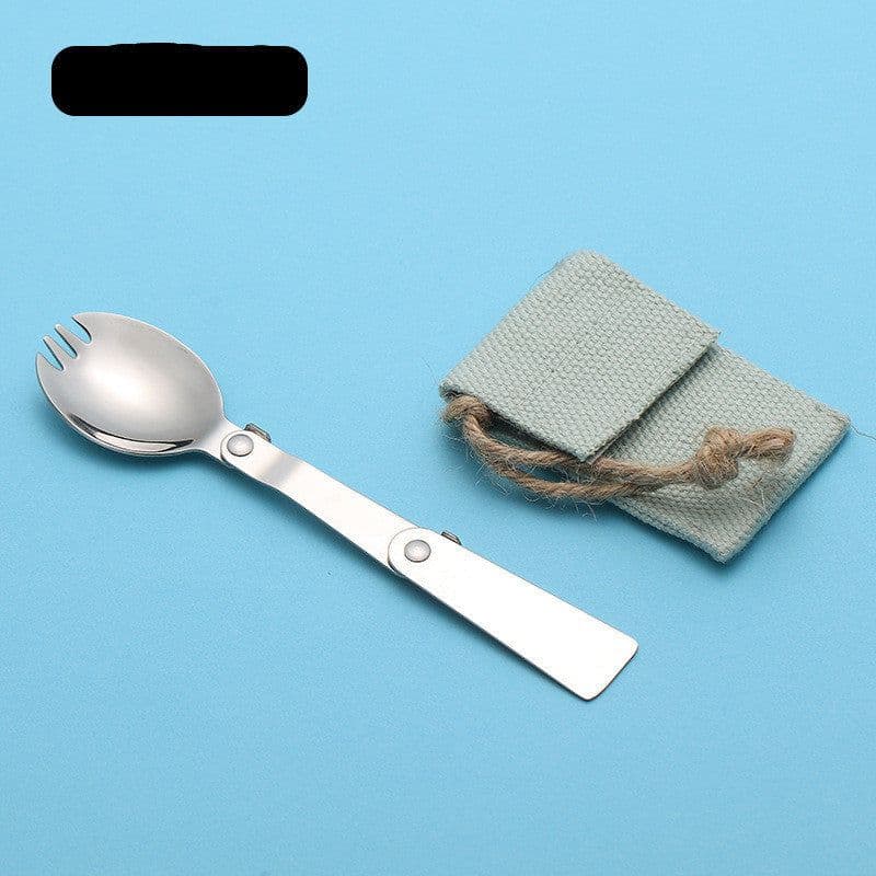 image-Outdoor Camping Picnic Stainless Steel Spoon Tableware Camp Titanium Spork Folding Camp Spoon Utensil Portable Camping Equipment