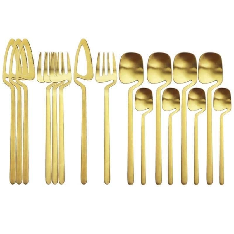 image-Rainbow Dinnerware Set Spoon Fork Knife Table Decor Cutlery Sets Kitchen Matte Gold tableware Set Desserts Soup Coffee Use