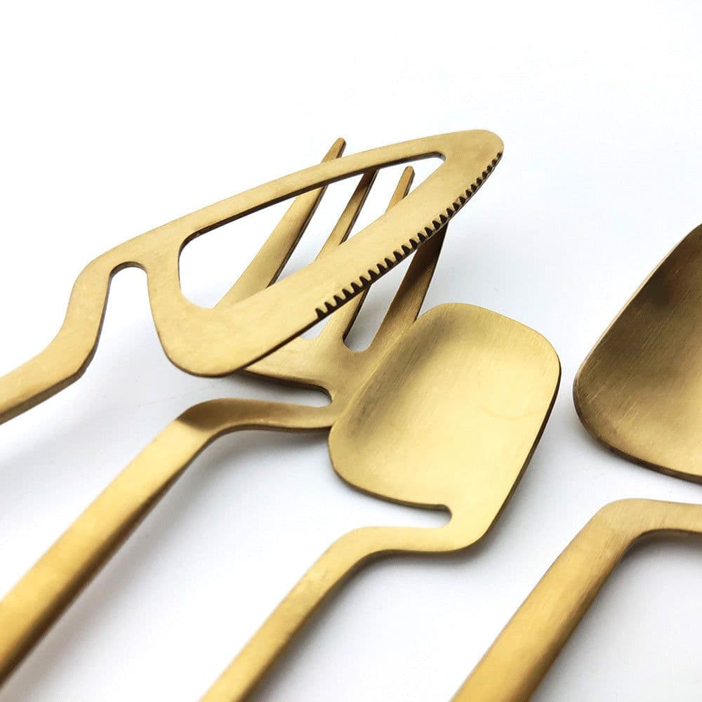 image-Rainbow Dinnerware Set Spoon Fork Knife Table Decor Cutlery Sets Kitchen Matte Gold tableware Set Desserts Soup Coffee Use