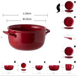 image-Luxury Red Glaze Ceramic Dinner Sets Kitchen Utensils Porcelain Salad Serving Plate Dish Bowl Restaurant Dining Table Home Decor