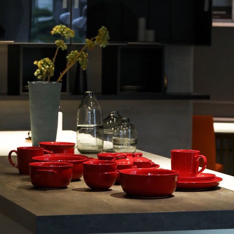 image-Luxury Red Glaze Ceramic Dinner Sets Kitchen Utensils Porcelain Salad Serving Plate Dish Bowl Restaurant Dining Table Home Decor