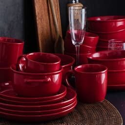 image-Luxury Red Glaze Ceramic Dinner Sets Kitchen Utensils Porcelain Salad Serving Plate Dish Bowl Restaurant Dining Table Home Decor