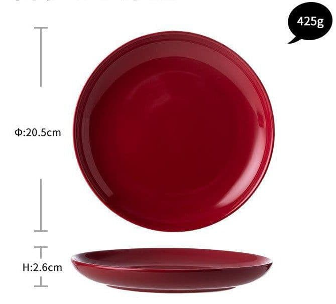 image-Luxury Red Glaze Ceramic Dinner Sets Kitchen Utensils Porcelain Salad Serving Plate Dish Bowl Restaurant Dining Table Home Decor