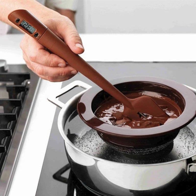 image-Digital Cooking Thermometer Double Use Silicone Scraper Spatula Safety Cooking Food BBQ Meat Thermometer Baking Tool
