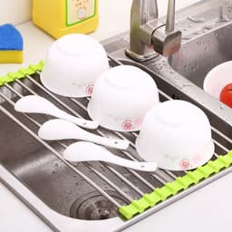 image-Sink Bowl Rack Stainless Steel Drain Rack Foldable Kitchen Sink Sink Sink Dish Rack