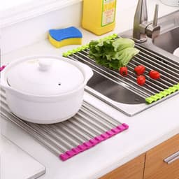 image-Sink Bowl Rack Stainless Steel Drain Rack Foldable Kitchen Sink Sink Sink Dish Rack
