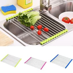 image-Sink Bowl Rack Stainless Steel Drain Rack Foldable Kitchen Sink Sink Sink Dish Rack