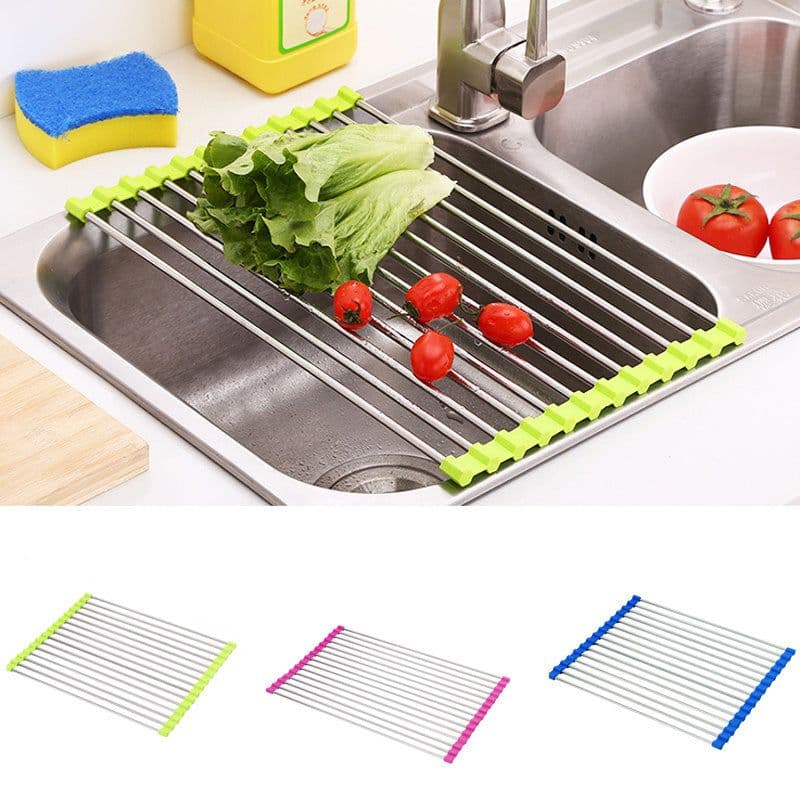image-Sink Bowl Rack Stainless Steel Drain Rack Foldable Kitchen Sink Sink Sink Dish Rack