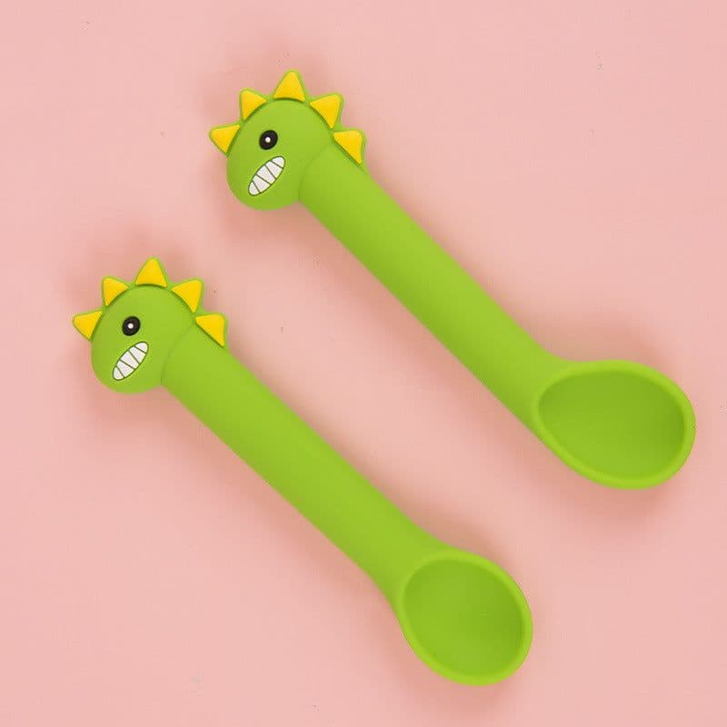 image-Baby Silicone Spoon Training Spoon Baby Feeding Soft Head Spoon Silicone Cartoon Spoon Tableware