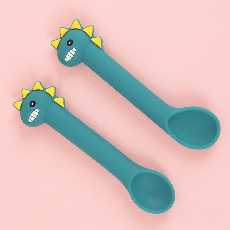 image-Baby Silicone Spoon Training Spoon Baby Feeding Soft Head Spoon Silicone Cartoon Spoon Tableware