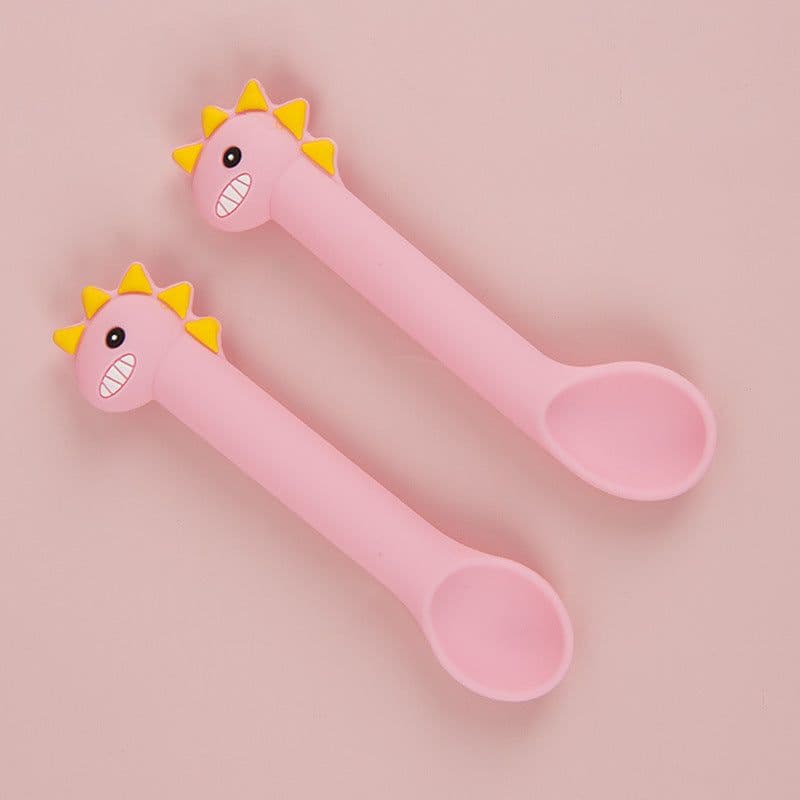 image-Baby Silicone Spoon Training Spoon Baby Feeding Soft Head Spoon Silicone Cartoon Spoon Tableware