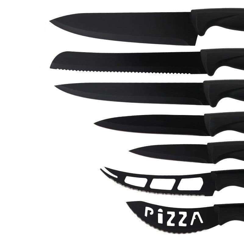 image-Stainless Steel Knife Set Kitchen Household Slicing Knife Chef's Knife Bread Knife Cheese Knife Scissors Pizza Knife Steak Knife