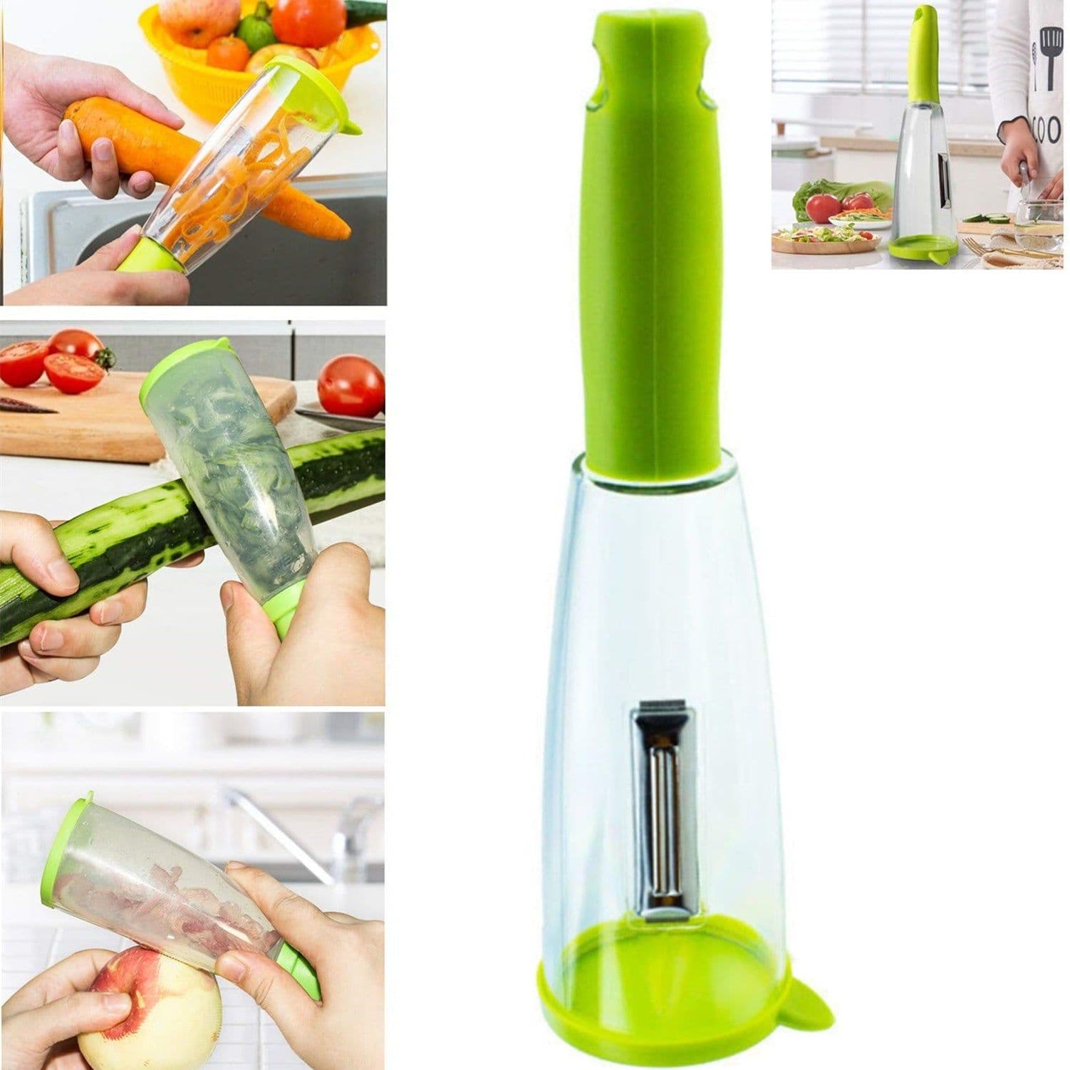 image-Multifunctional Storage Box Peeler Knife Peeler With Rubbish Bin Slicer Shredder Stainless Steel Vegetable Kitchen Gadgets Tools
