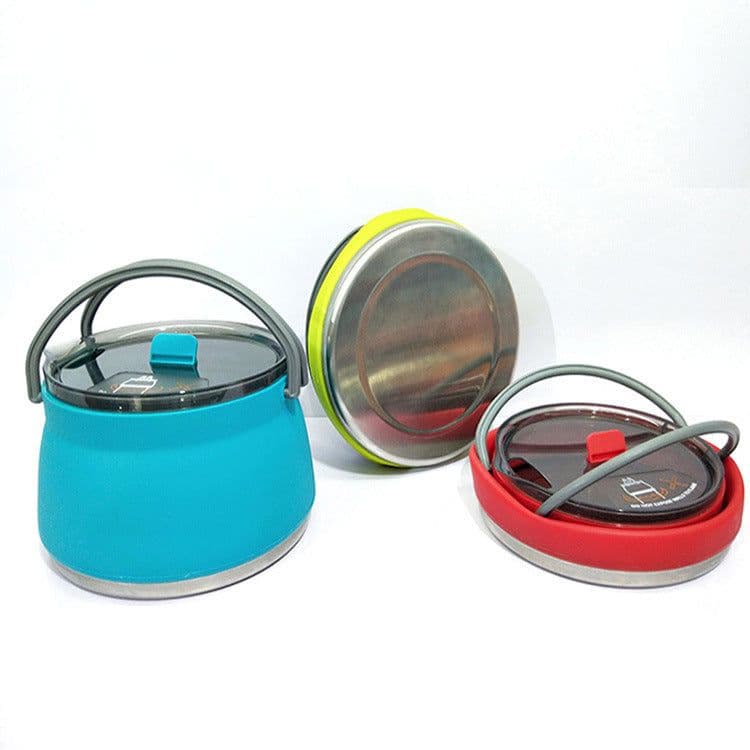 image-New Camping Portable Silicone Folding Kettle Outdoor Compressible Folding Pot Travel Silicone Kettle