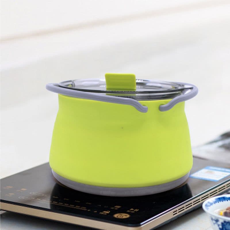 image-New Camping Portable Silicone Folding Kettle Outdoor Compressible Folding Pot Travel Silicone Kettle