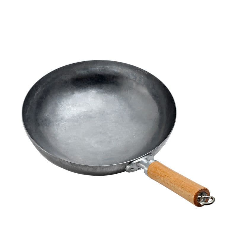 image-Silver White Handmade Iron Pan Old-fashioned Iron Pan Household Lightweight Carbon Steel Wok Uncoated Non-stick Pan