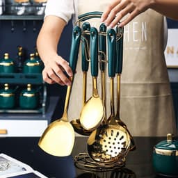 image-7 PCS Stainless Steel Silicone Kitchen Utensil Slotted Spatula Turner Ladle Serving Spoon Pasta Server Cooking Set