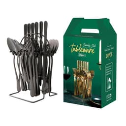 image-Gold Dinnerware Set Stainless Steel Tableware Set Knife Fork Spoon Luxury Cutlery Set With Storage Rack Dishwasher