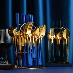 image-Gold Dinnerware Set Stainless Steel Tableware Set Knife Fork Spoon Luxury Cutlery Set With Storage Rack Dishwasher