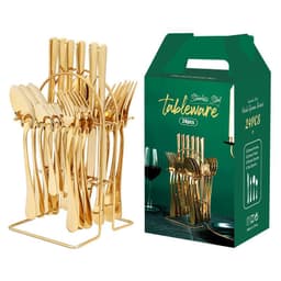 image-Gold Dinnerware Set Stainless Steel Tableware Set Knife Fork Spoon Luxury Cutlery Set With Storage Rack Dishwasher