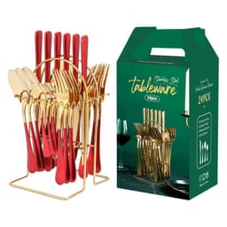 image-Gold Dinnerware Set Stainless Steel Tableware Set Knife Fork Spoon Luxury Cutlery Set With Storage Rack Dishwasher