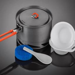 image-Camping Utensils Dishes Cookware Set For Picnic Hiking Heat Exchanger Pot Kettle Outdoor Tourism Tableware Heat Collecting Hard Alumina