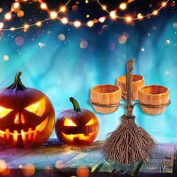 image-Halloween Broom Pumpkin Snack Bowl Rack Decorations Home Decor
