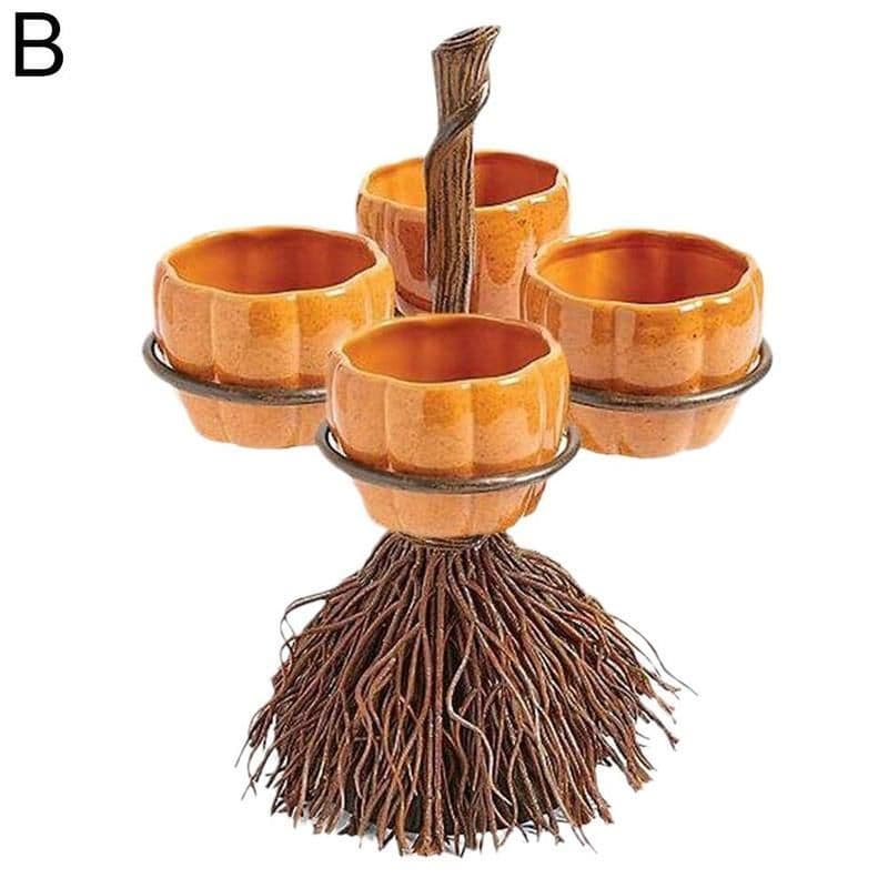 image-Halloween Broom Pumpkin Snack Bowl Rack Decorations Home Decor