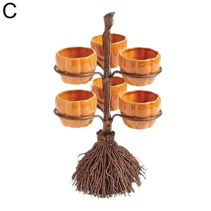 image-Halloween Broom Pumpkin Snack Bowl Rack Decorations Home Decor