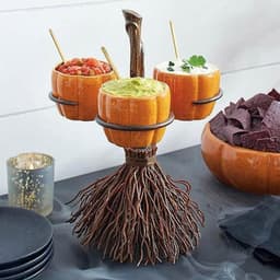image-Halloween Broom Pumpkin Snack Bowl Rack Decorations Home Decor