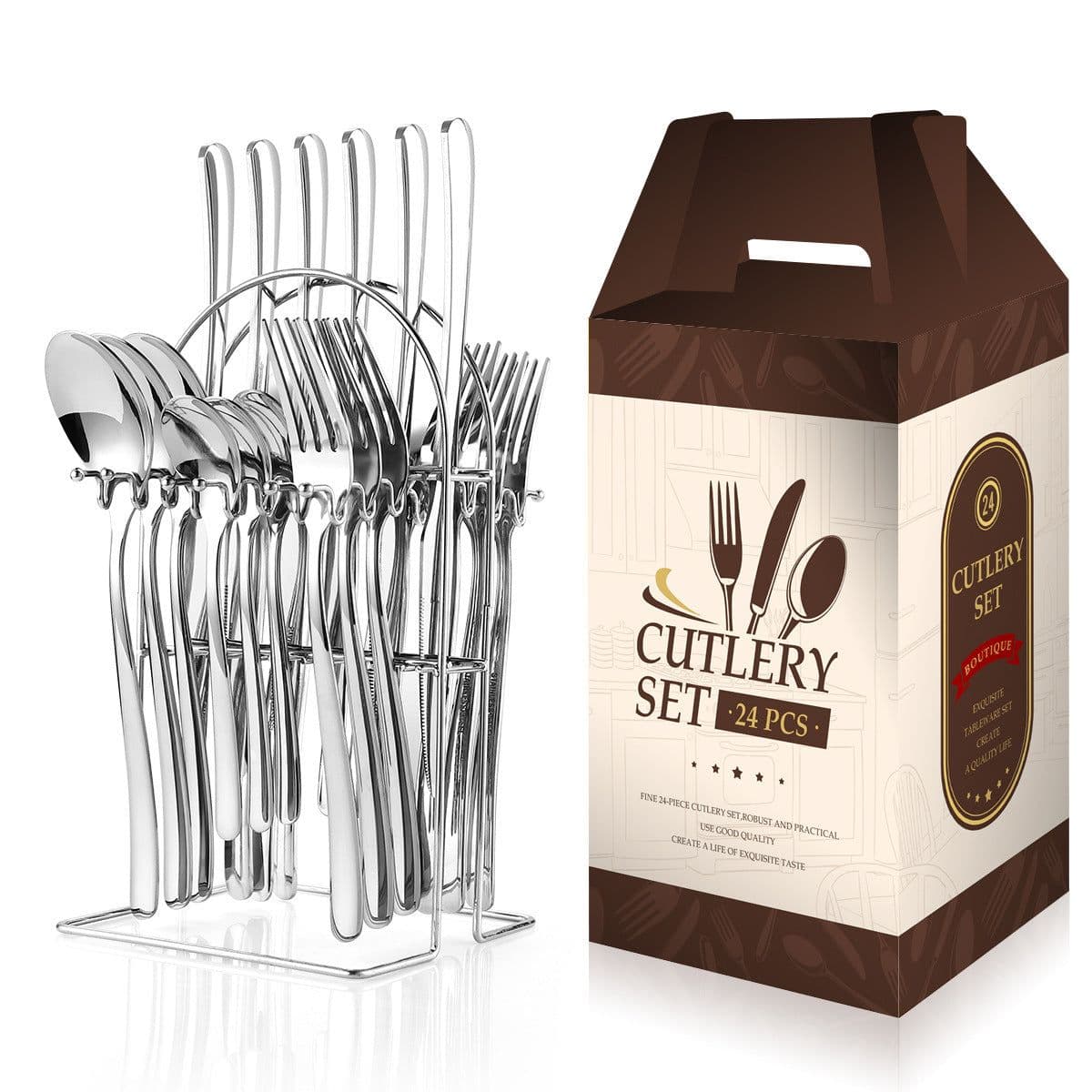 image-Stainless Steel Cutlery 24-piece Set Moonlight 666 West Cutlery Rack