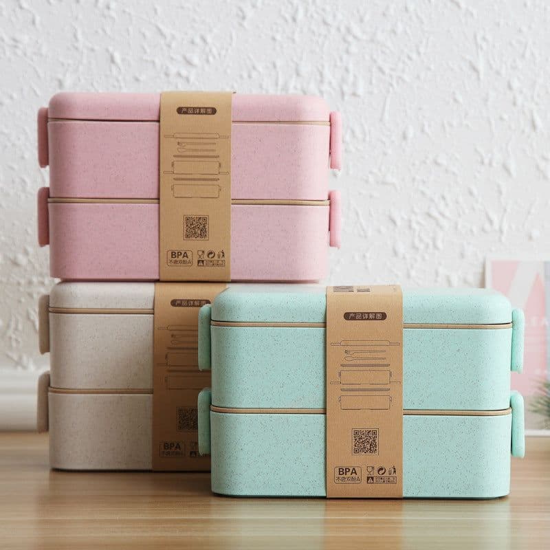 image-Wheat Straw Lunch Box Japanese Tableware Lunch Box Microwave Oven Student Multi-layer Lunch Box Sushi Box Double-layer Lunch Box Custom Logo