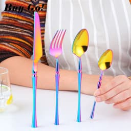 image-Stainless Steel Cutlery New Color Restaurant Small Waist Cutlery Four-piece Cutlery Set