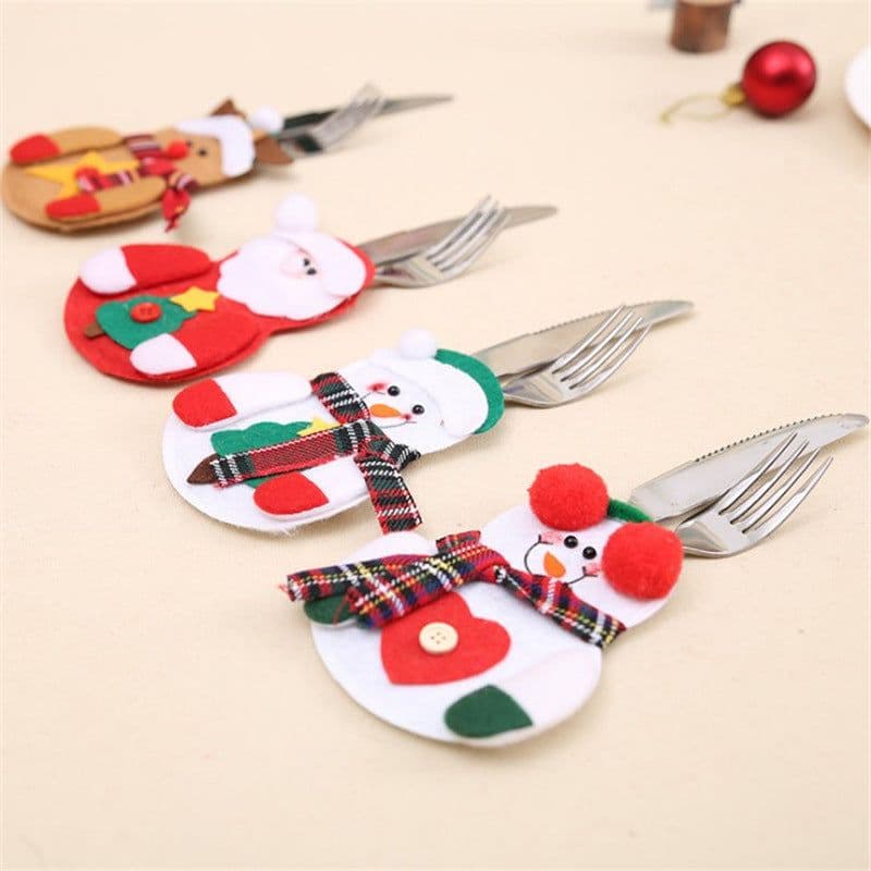 image-Christmas Decoration Restaurant Hotel Layout Pocket Fork Knife Cutlery Holder Santa Claus Fork Knife Gloves Bag Table Decor