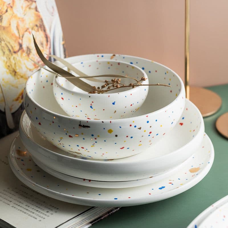 image-Household Simple Ceramic Terrazzo Plate Tableware