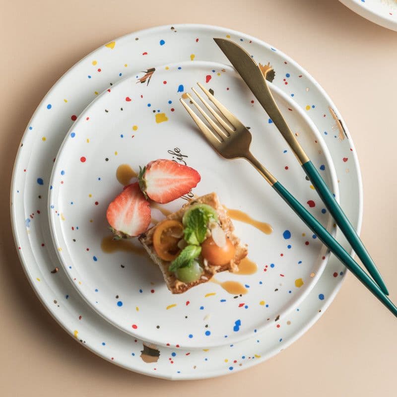 image-Household Simple Ceramic Terrazzo Plate Tableware