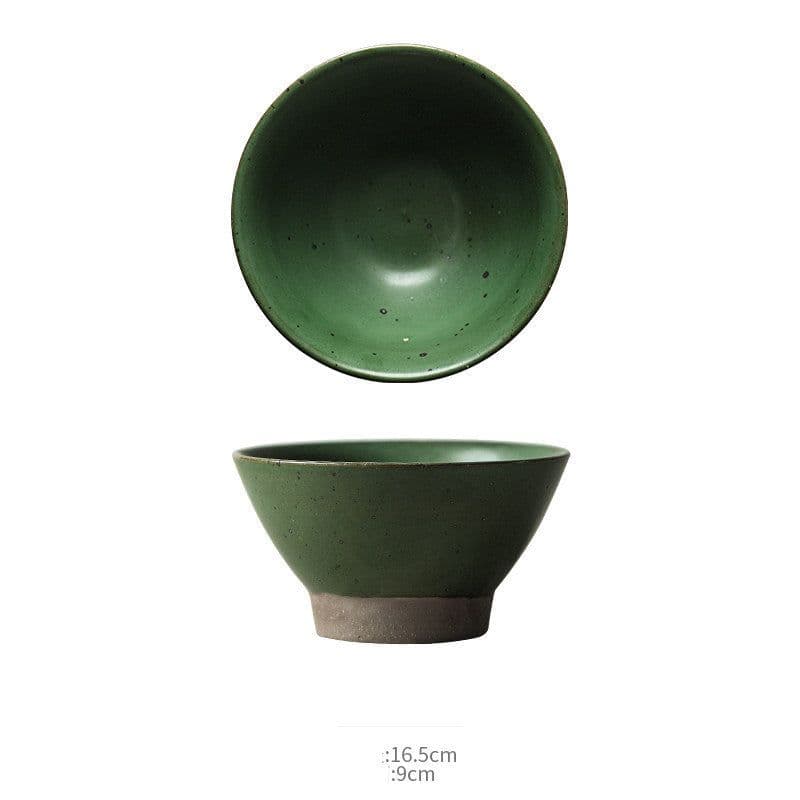 image-Jingdezhen Handmade Home Retro Noodle Soup High Legged Clay Bowl