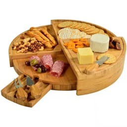 image-Bamboo Drawer Cheese Knife Bread Fruit Snack Plate