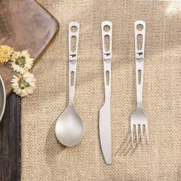 image-Pure Titanium Knife, Fork And Spoon Three-piece Set, Outdoor Picnic Camping Ultra-light Portable Tableware Set