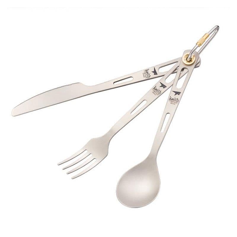 image-Pure Titanium Knife, Fork And Spoon Three-piece Set, Outdoor Picnic Camping Ultra-light Portable Tableware Set