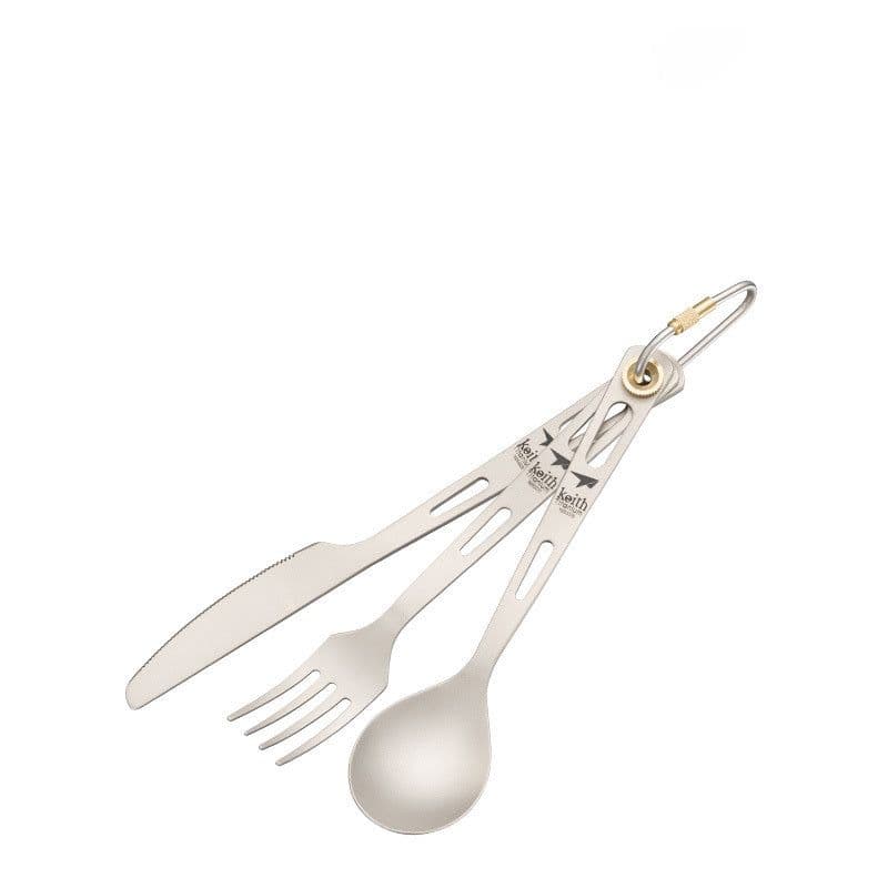 image-Pure Titanium Knife, Fork And Spoon Three-piece Set, Outdoor Picnic Camping Ultra-light Portable Tableware Set